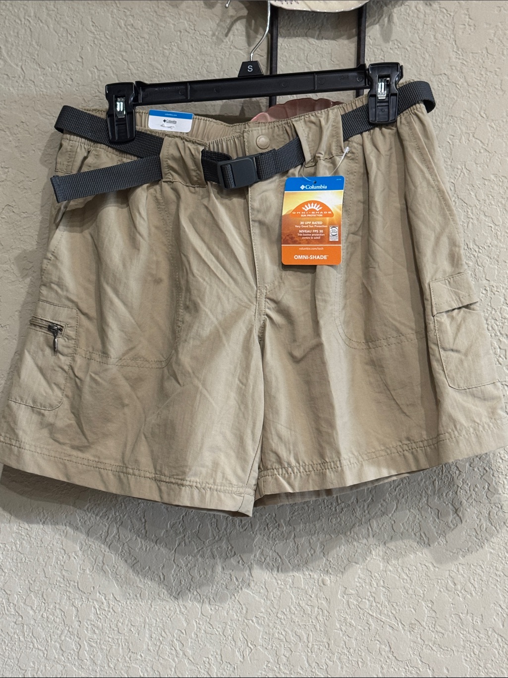 Columbia Tan Cargo Omni Shade Outdoor Shorts With Webbing Belt Sz Sm